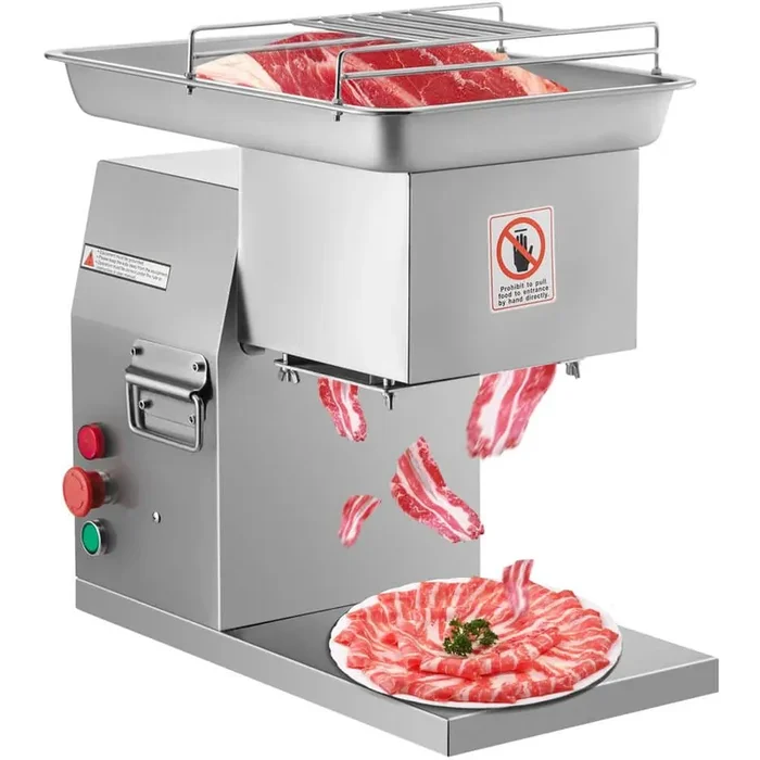 0.12 in. Commercial Meat Cutter Machine Stainless Steel with Pulley 800 Watt Electric Food Cutting Slicer for Restaurant