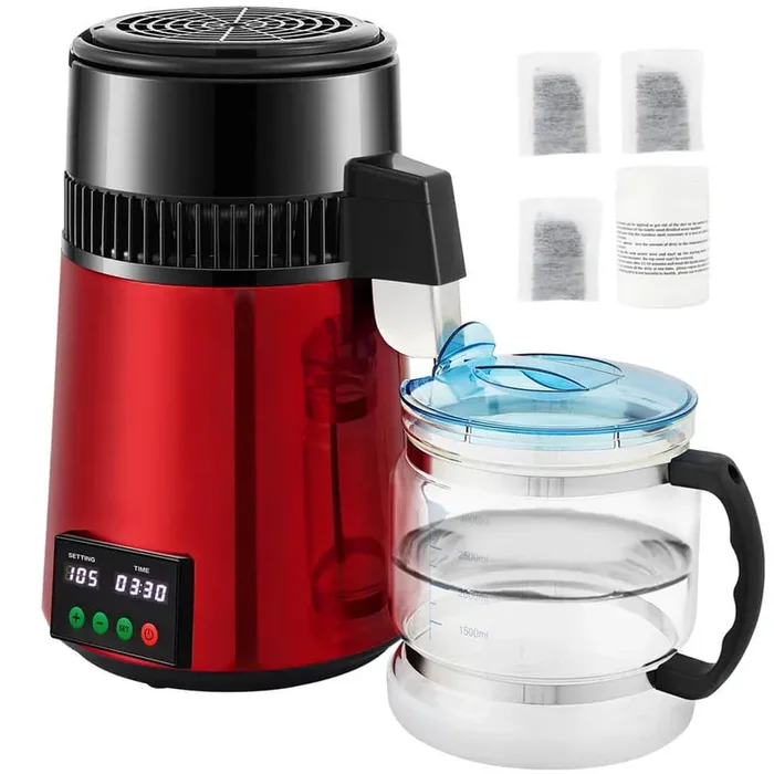 1.1Gal. /16 Cups Water Distiller, 0. 3Gal. /H, 750W Stainless Steel Water Distillation, 0-99H Timer, Temp Display, Red