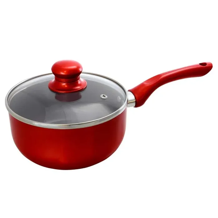 1.5 qt. Aluminum Ceramic Coated Saucepan in Red with Glass Lid