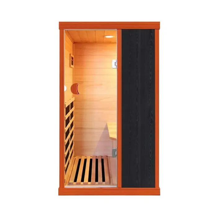 1-Person Hemlock Infrared Sauna with Bluetooth, Ambient Light & Sole Heating-5 Epoxy Plates, 800W Power