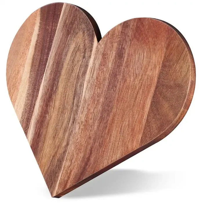 1-Piece Acacia Wood Heart Shaped Cutting Board Charcuterie and Cheese Board Gift-Ready (Classic Style)