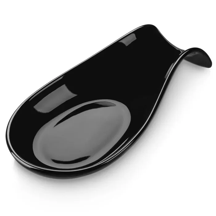 1-Piece Black Long Spoon Rest for Kitchen Porcelain Spoon Holder Utensil Rest