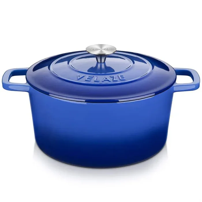 1-Piece Blue Enamel Cast Iron Non-Stick Induction Dutch Oven with Lid Round Casserole Cooking Pan Pot