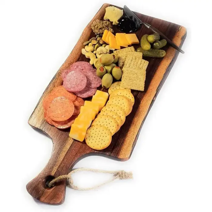 1-Piece Natural Brown Acacia 18″ x 8″ Charcuterie Board with Live Edge & Handle