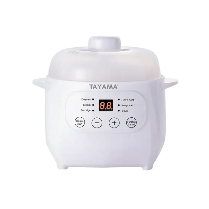 1 qt. White Mini Ceramic Stew Slow Cooker with Pre-Settings and Built-In Timer
