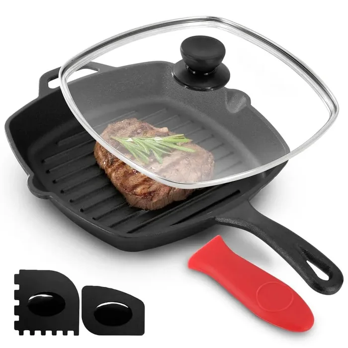 10.4 in. Pre-Seasoned Cast Iron Griddle with Tempered Glass Lid