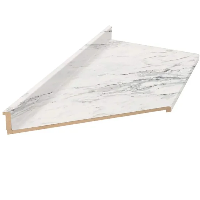 10 ft Left Miter Laminate Countertop in Textured Calcutta Marble with Eased Edge and Integrated Backsplash