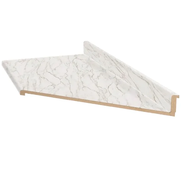 10 ft. Right Miter Laminate Countertop in Textured Anzio Marble with Waterfall Edge and Integrated Backsplash