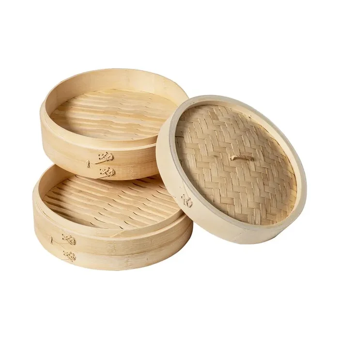 10 in. Natural Bamboo 3-Tier Steamer Baskets