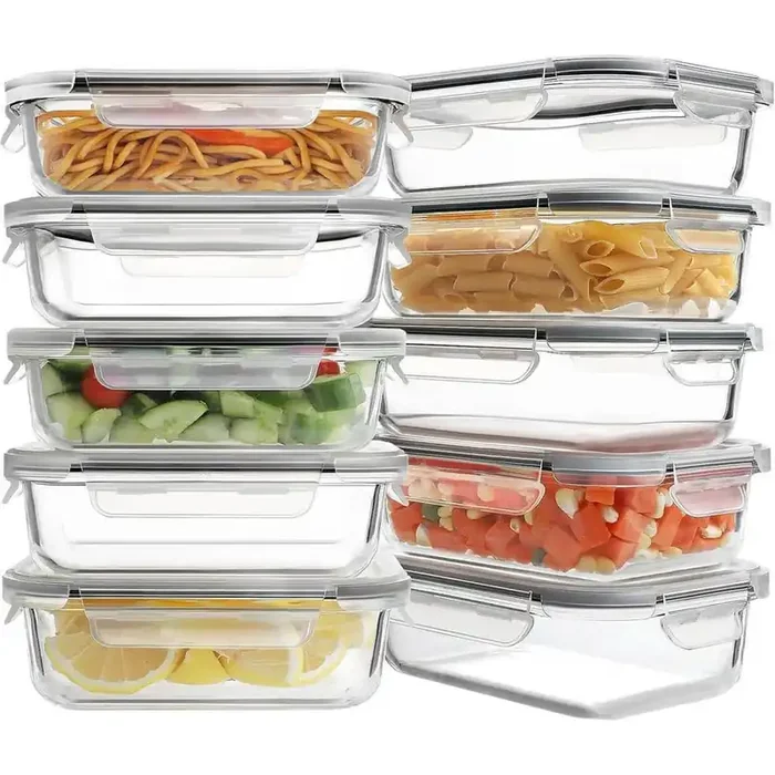 10 Pack Glass Meal Prep Containers with Lids Airtight BPA-Free Leak Proof 22oz Food Storage Bento Boxes Grey