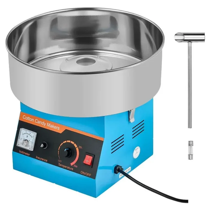 1000W Cotton Candy Machine, 15 in. Stainless Steel Bowl and Sugar Scoop, Makes Hard Candy for Kids, Family Parties, Blue