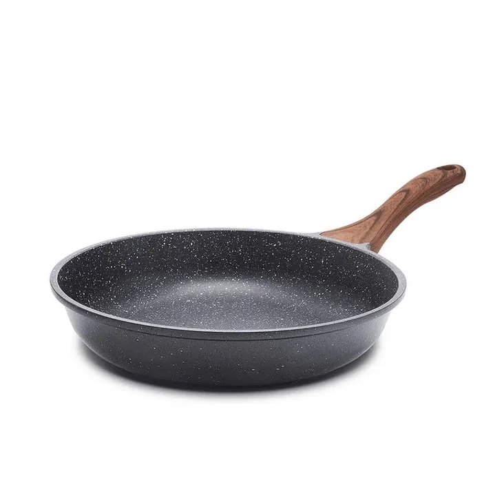 11 in. Cast Aluminum Nonstick Coating Frying Pan in Gray Comfortable Grip Bakelite Handle in Wood Grain Design