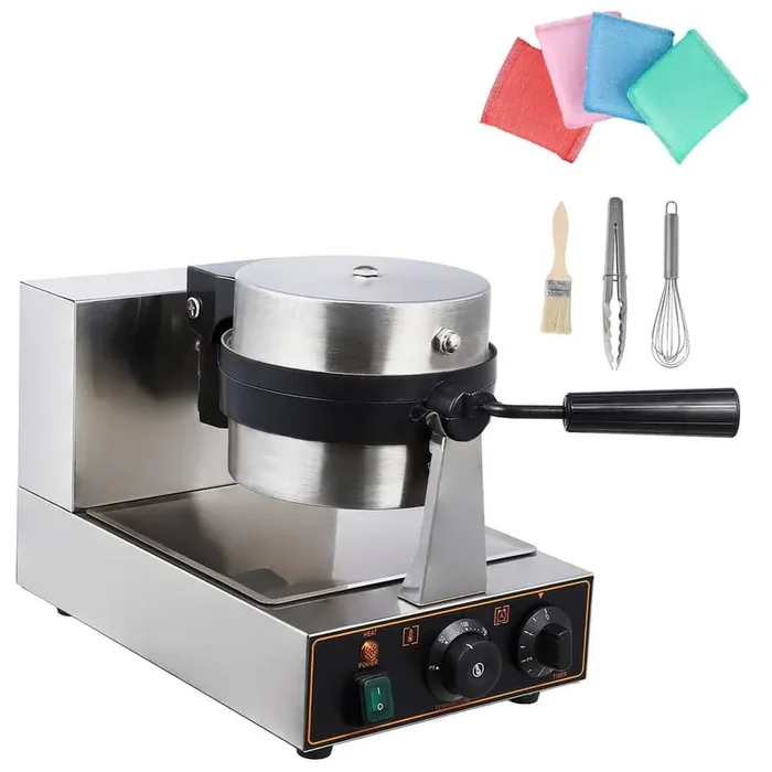1100-Watt Single Round Waffle Stainless Steel Rotatable Belgian Waffle Maker Temperature Time Control