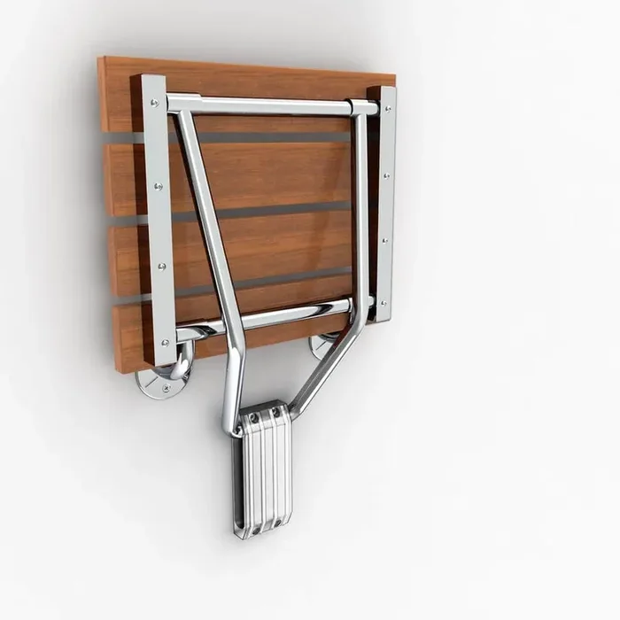 12-7/8 in. x 15 in. Natural Teak Wood Folding Shower Seat in Chrome