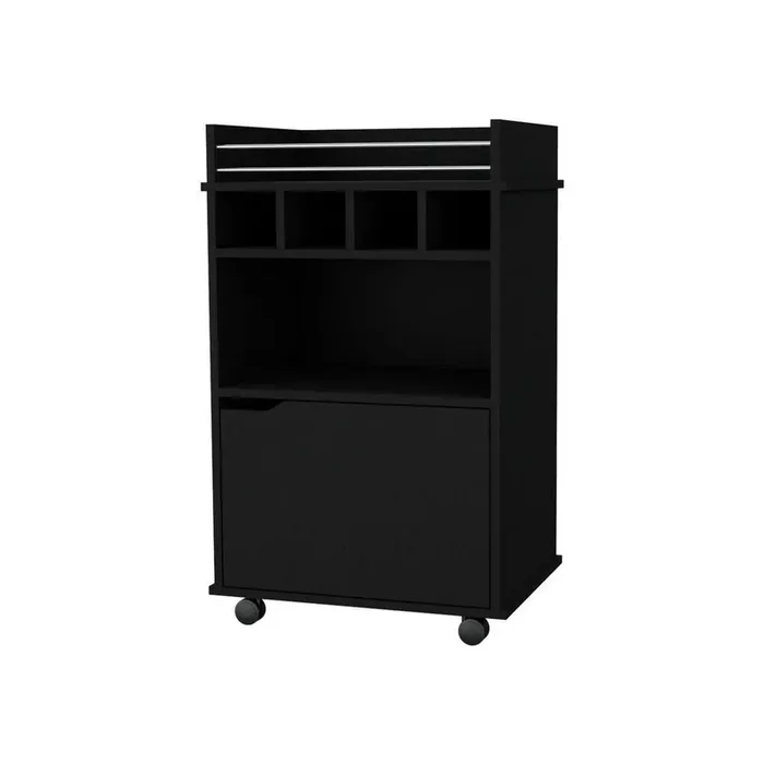12-Bottle Wine Rack with 1 Shelf, 1 Door and Four Built-in Wine Rack in Black
