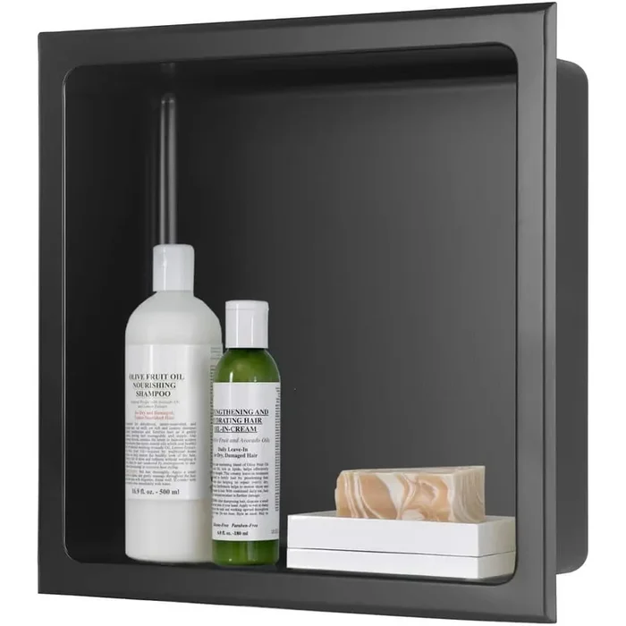12 in. W x 12 in. H x 4 in. D 18-Gauge Stainless Steel Bathroom Shower Wall Niche in Matte Black