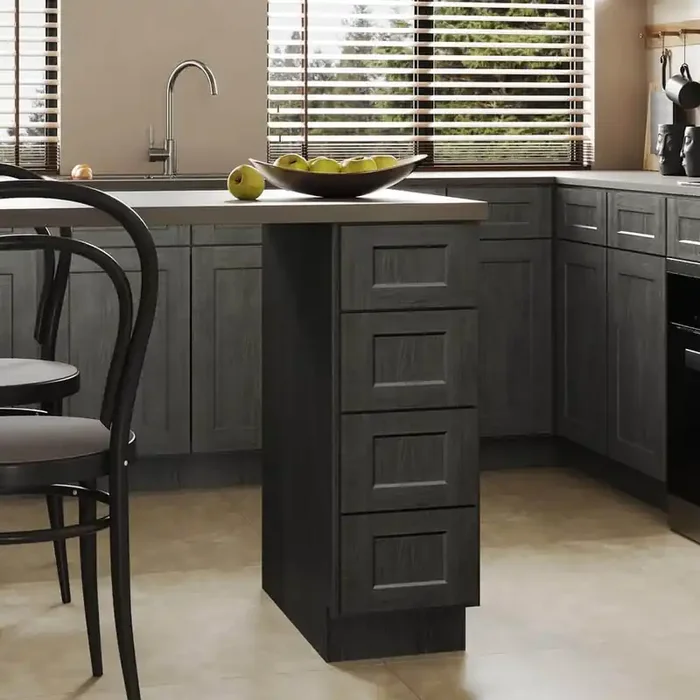 12 in. W x 24 in. D x 34.5 in. H in Shaker Charcoal Plywood Ready to Assemble Kitchen Base Cabinet with 4 Drawers