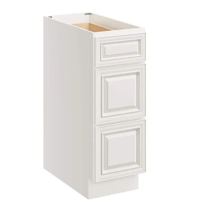 12 in. W x 24 in. D x 34.5 in. H Plywood Ready to Assemble Floor Base Kitchen Cabinet in Pearl White with 3 Drawers