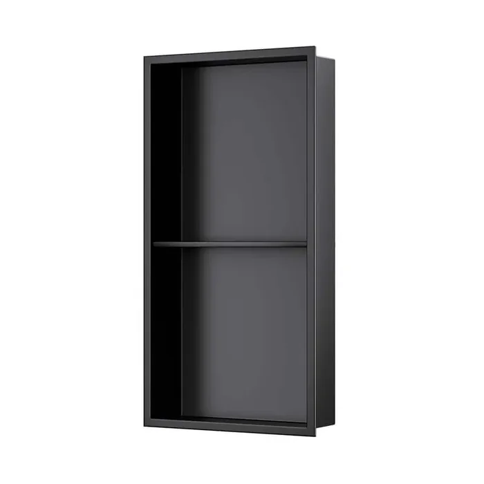12 in. W x 24 in. H x 4 in. D Stainless Steel Double Shelf Bathroom Shower Niche in Matte Black