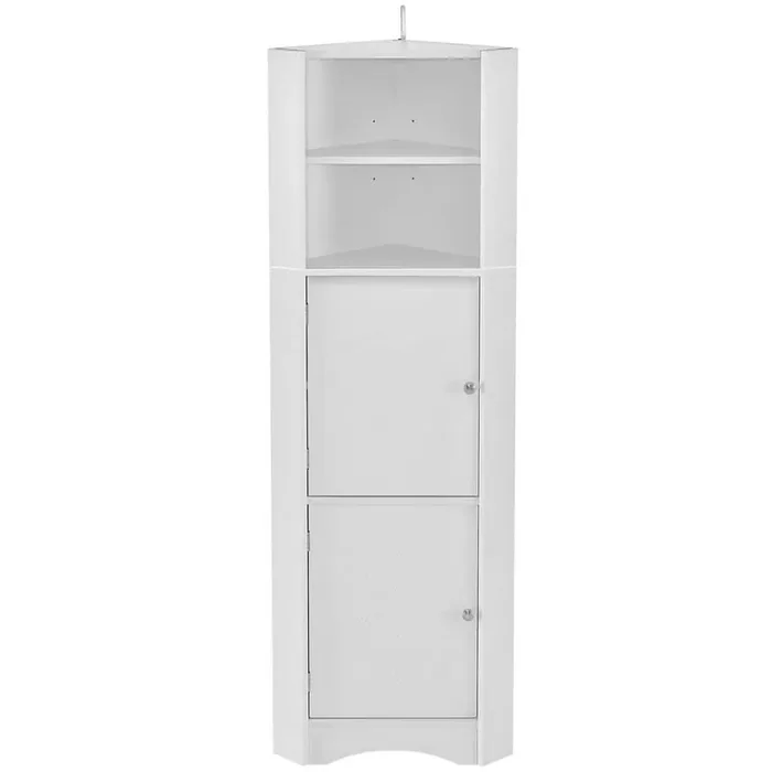 15 in W x 15 in D x 61 in H in White Wood Ready to Assemble Freestanding Bathroom Corner Cabinet with Doors and Shelves