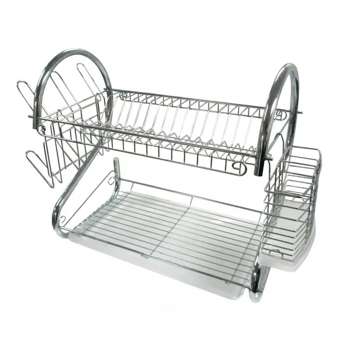 16 in. 2-Tier Silver Chrome Plated Standing Dish Rack