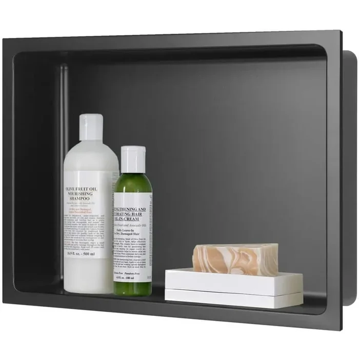 16 in. W x 12 in. H x 4 in. D 18-Gauge Stainless Steel Bathroom Shower Wall Niche in Matte Black