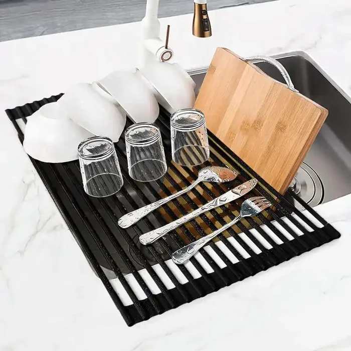 17.5 in. x 13 in. Roll Up Dish Drying Rack, Multipurpose Foldable Sink Drying Mat, Anti-Slip Dish Rack for Kitchen