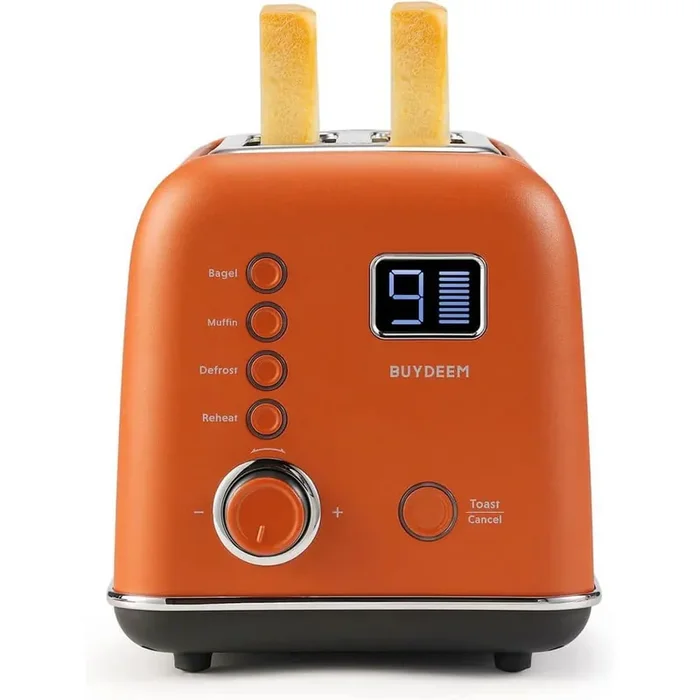 2-Slice DT730 Smart Digital Leverless Motorized Toaster, with LCD Timer, 9-Shade Settings for Toast, Bagels, Koi Red