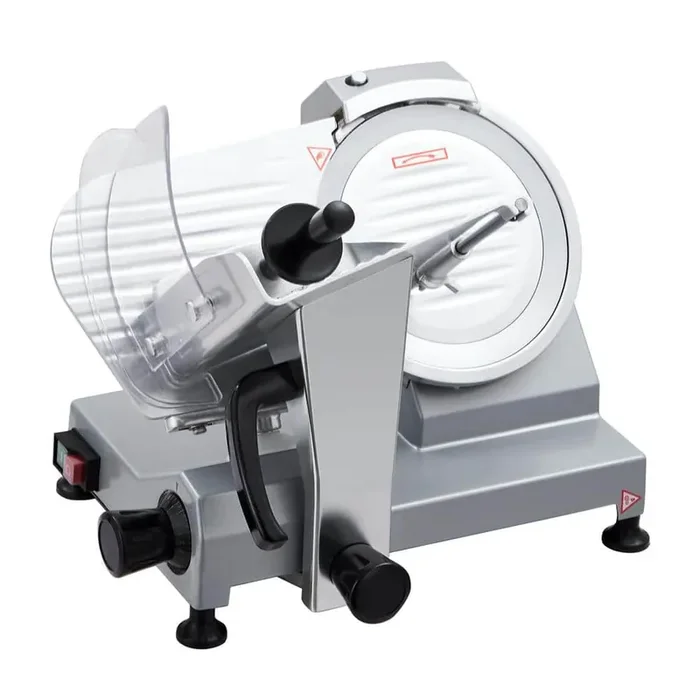 210W Silver Semi-Automatic Electric Frozen Meat Slicer with Stainless Steel Blade, 0 – 0.48″ Thickness Adjustable