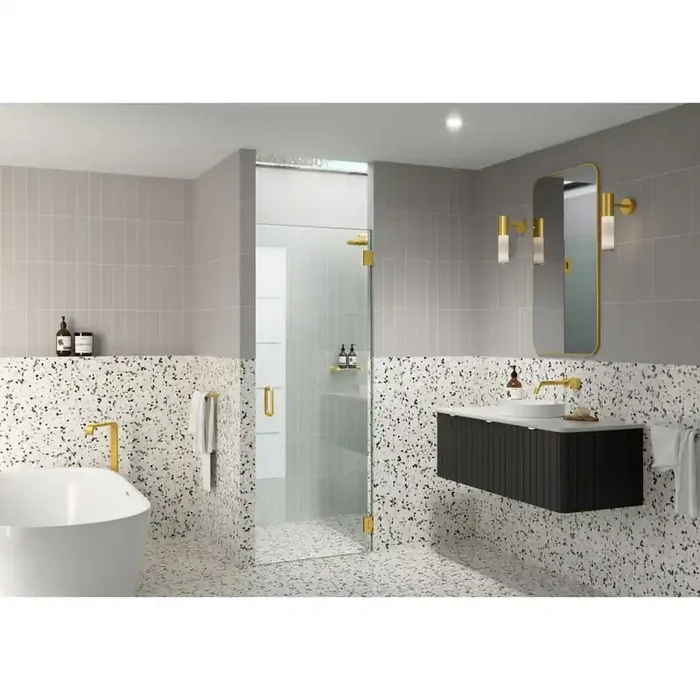 24.75 in. W x 78 in. H Pivot/Hinged Frameless Shower Door in Satin Brass – Door Only – Width Adj 25.125 – 25.525
