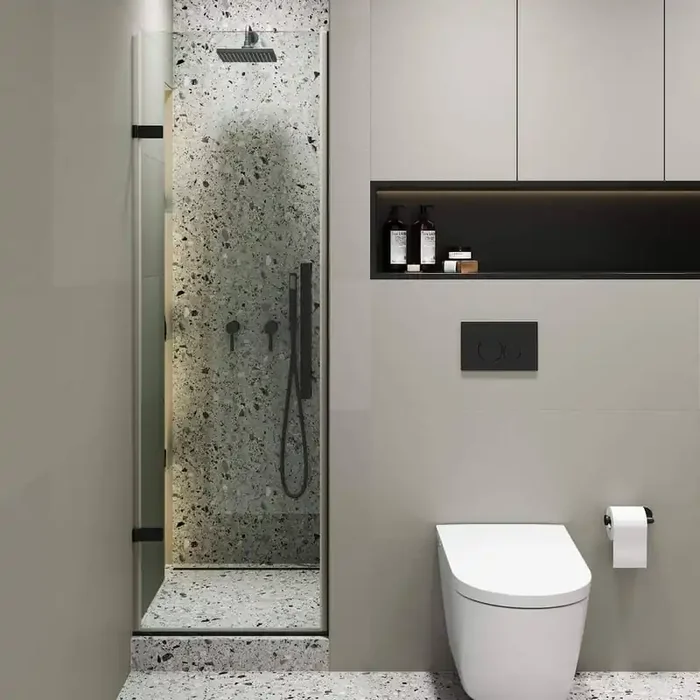 24 in. W x 74.25 in. H Pivot Hinged Frameless Shower Door in Black Finish with Tempered Glass