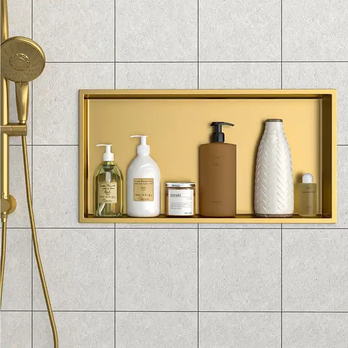 25 in. W x 13 in. H x 4 in. D Shower Niche Set of 1-Pieces in Gold