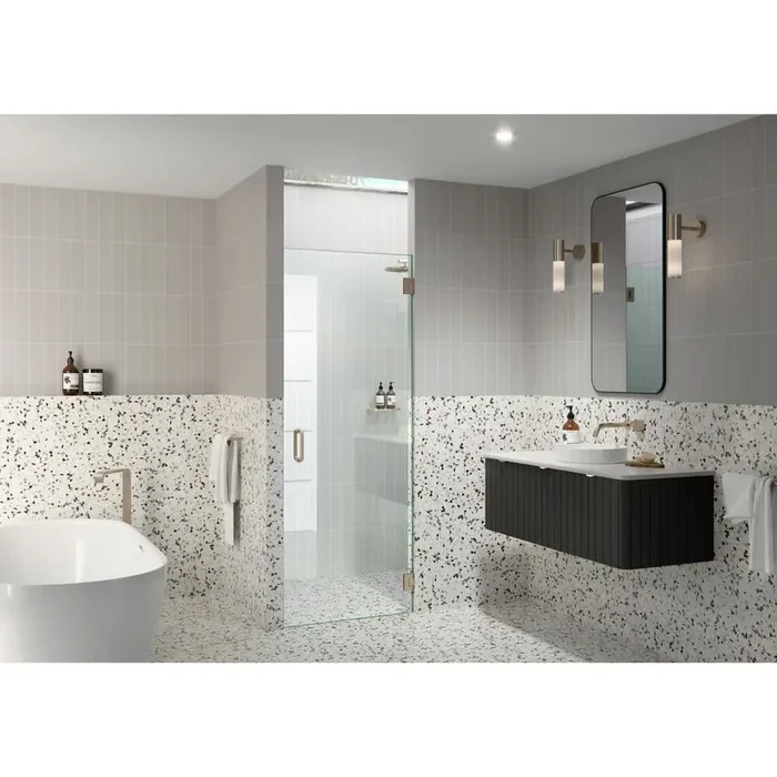 26.25 in. W x 78 in. H Pivot/Hinged Frameless Shower Door in Brushed Bronze-Door Only-Width Adj 26.625-27.025
