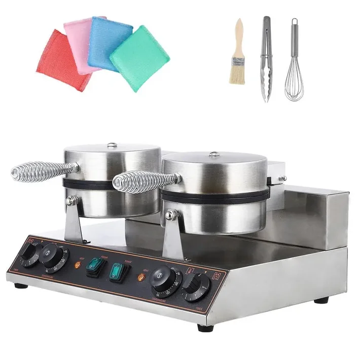 2600-Watt Double Round Waffle Stainless Steel Belgian Waffle Maker Temperature and Time Control