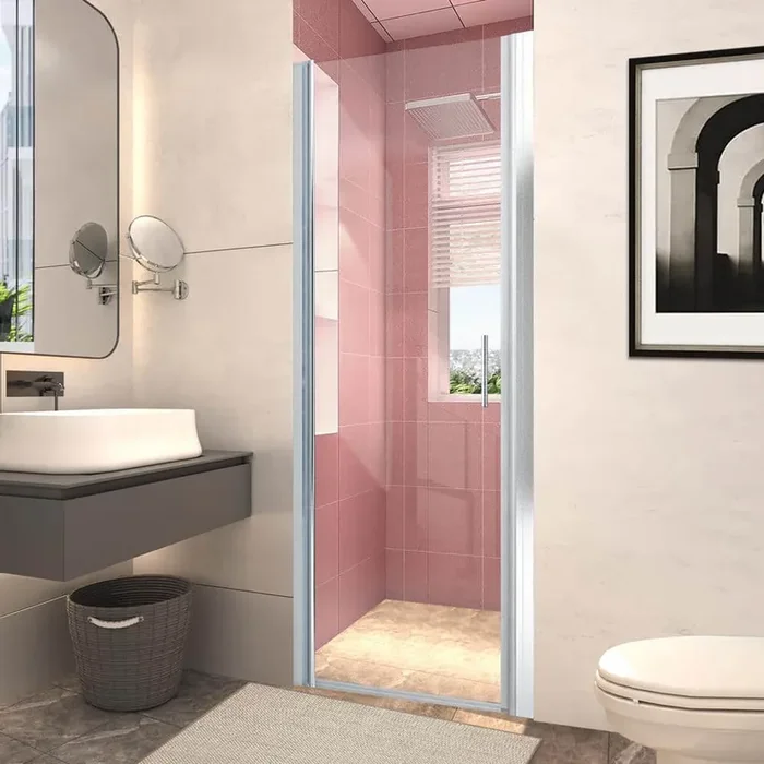 28 in. W x 72 in. H Frameless Glass Shower Doors Clear Glass in Chrome