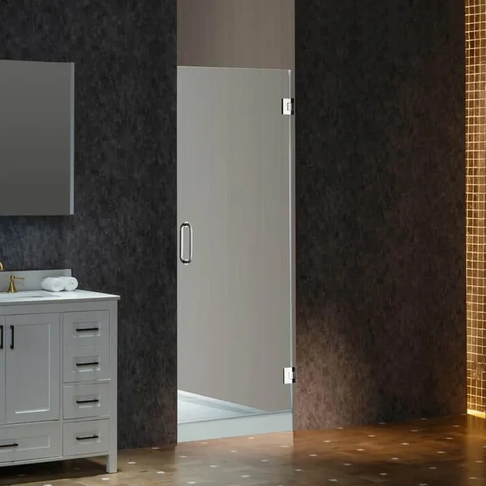 28 in. W x 76 in. H Frameless Pivot Shower Door in Chrome with 3/8 in. (10 mm) Clear Glass