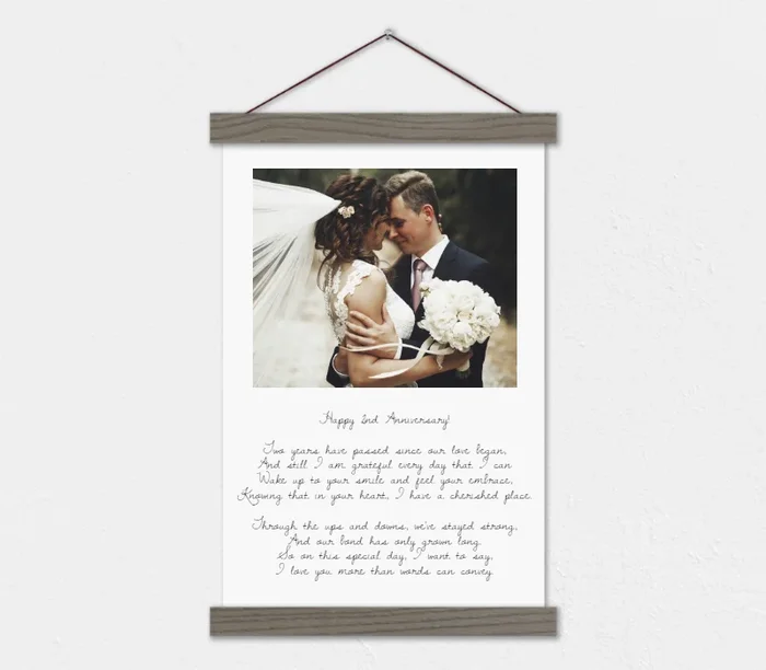 2nd Anniversary Wedding Gift – Poem and Photo Canvas with Wood Frame
