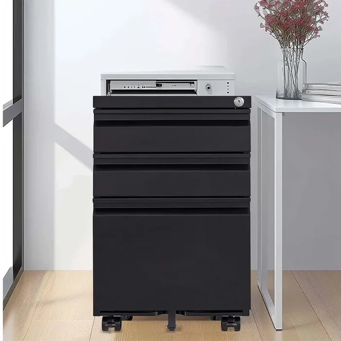 3 Drawer Mobile File Cabinet with Lock, Metal Filing Cabinets for Home Office Pantry Organizer, Fully Assembled, Black