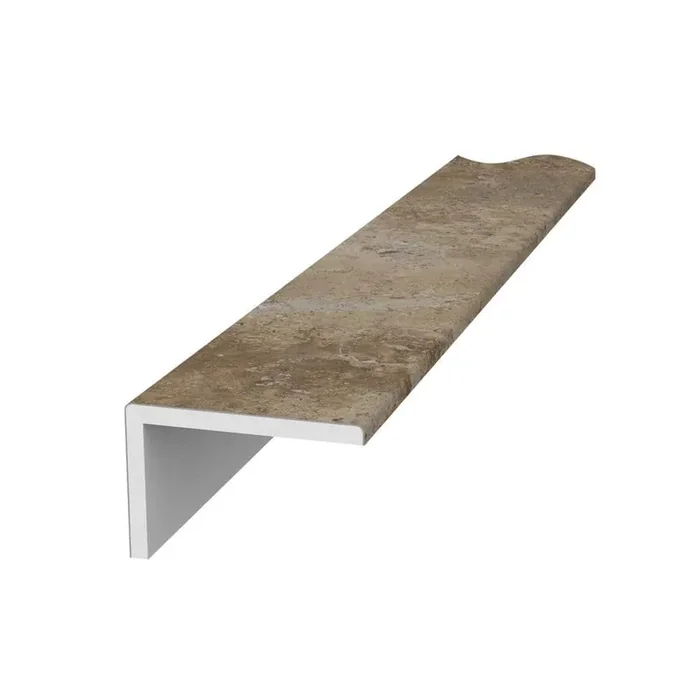 3 in. x 96 in. Remodel Trim with 2 in. lip in Mocha Travertine
