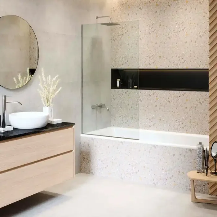 30 in. W x 58 in. H Fixed Tub Door Frameless in Polished Chrome Finish with Tempered Clear Glass