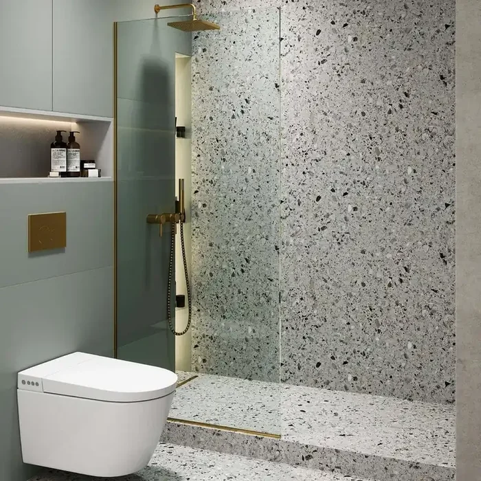30 in. W x 74.25 in. H Fixed Frameless Shower Door in Satin Brass Finish with Clear Tempered Glass