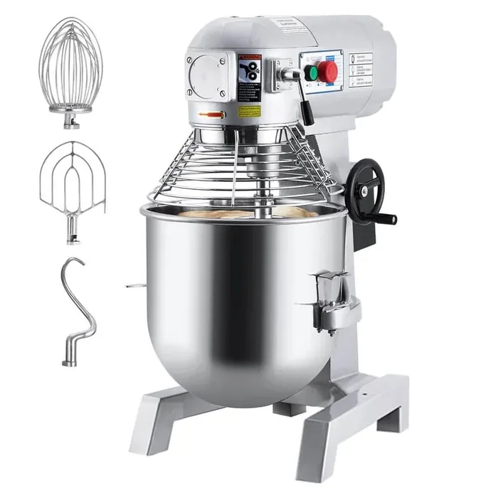 30 Qt. 3-Speed Commercial Food Mixer in Silver with Stainless Steel Mixing Bowl, Dough Hook, Dough Hook