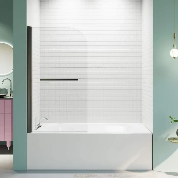 31 in. W x 55 in. H Pivot Tub Door in Matte Black with Clear Glass