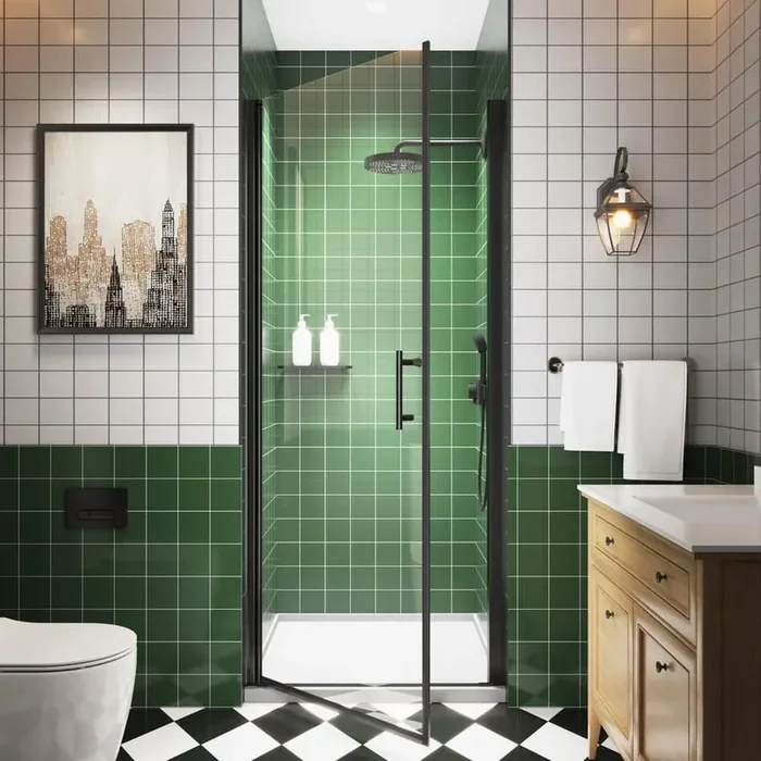 32-33.5 in. W x 72 in. H Frameless Pivot Shower Door in Black with 1/4 in. Clear Tempered Glass Shower Door