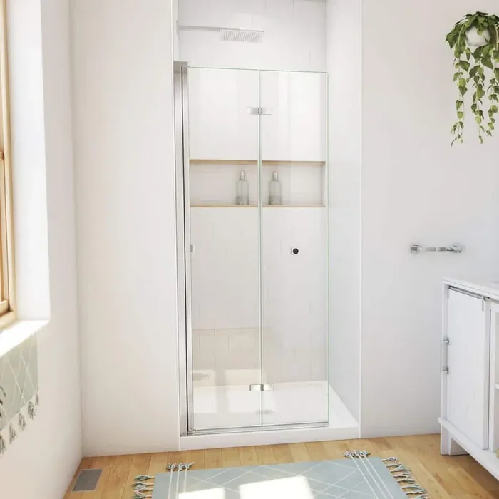 32 in. L x 32 in. W x 74-3/4 in. H Alcove Shower Kit with Bi-Fold Frameless Shower Door and Shower Pan