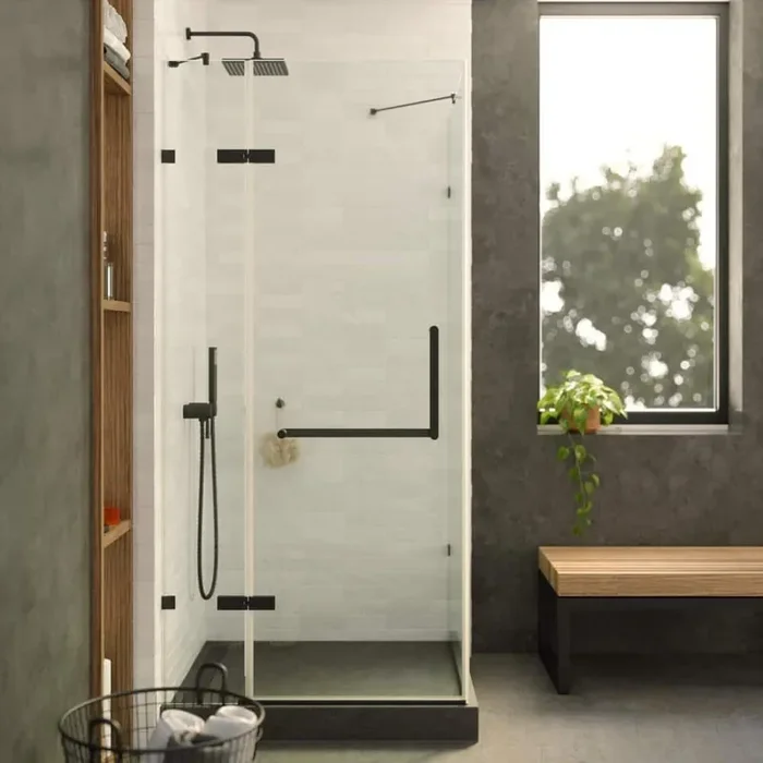 32 in. W x 74.25 in. H Fixed Frameless Corner Shower Enclosure in Black