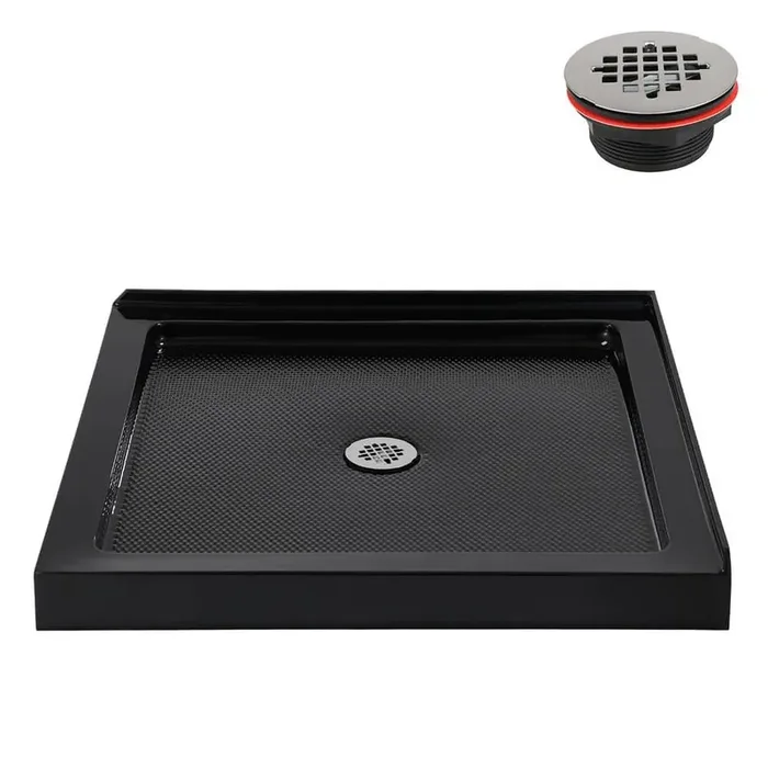 32 in. x 32 in. Corner Acrylic Shower Pan Base in Glossy Black with Center Drain Included