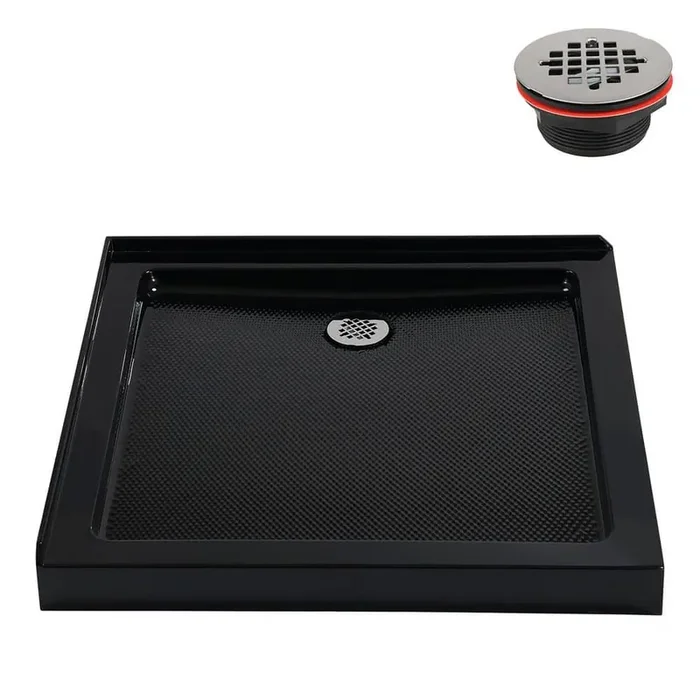 32 in. x 32 in. Corner Acrylic Shower Pan Base in Glossy Black with Right Drain Included