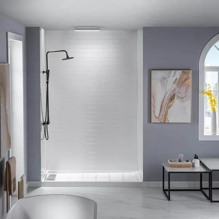 32 in. x 60 in. x 96 in. Solid Surface 3-Piece Easy Up Adhesive Alcove Shower Wall Surround in High Gloss White