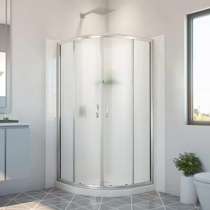 33 in. D x 33 in. W x 78-3/4 in. H Sliding Semi Frameless Corner Shower Kit Base and White Wall in Brushed Nickel